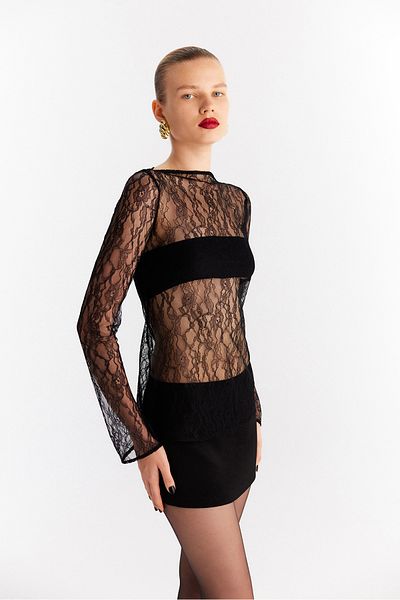 Urban Muse Lace Blouse & Crepe Skirt Set