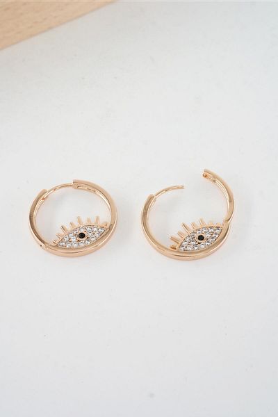 By Zeyna Aksesuar Women's Vip Series Eye Figure Xuping Rose Gold Earring Set