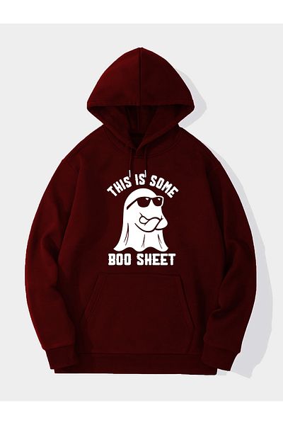 Ginevra Унисекс суитшърт с качулка и щампа Boo Sheet с мек полар отвътре