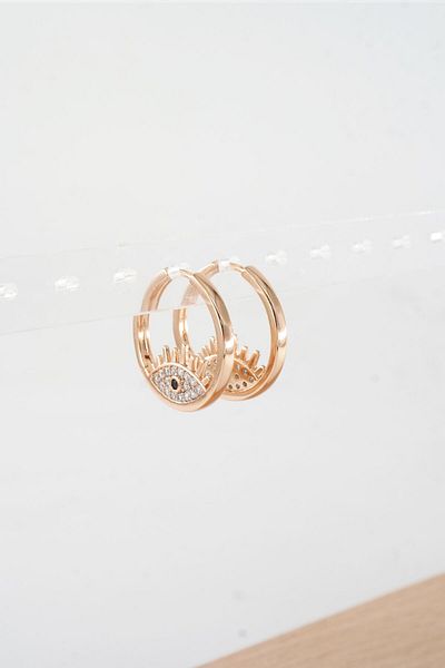 By Zeyna Aksesuar Women's Vip Series Eye Figure Xuping Rose Gold Earring Set