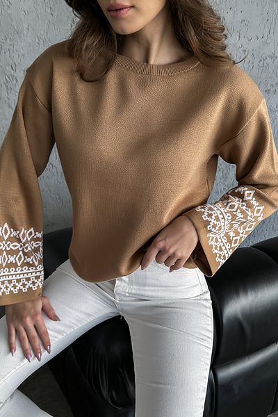 nosia fashion Плетено пуловер с шарени ръкави и кръгло деколте