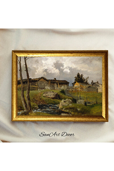 Sanart Pictură de epocă cu cadru, pictură în ulei, pictură înrămată, decor artistic, pictură peisaj