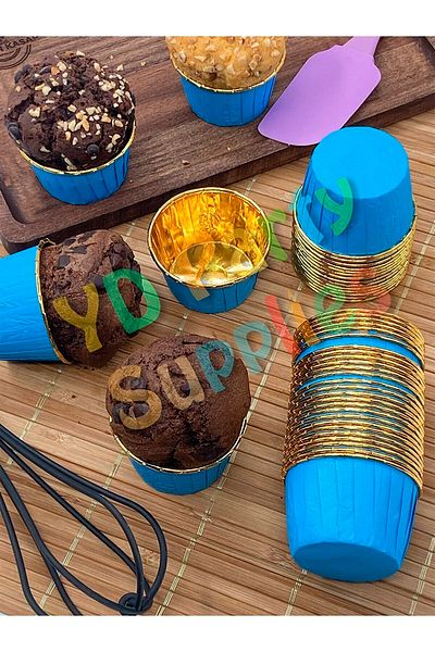 Yusuf Dirik YD Party Supplies Blue Gold Metallic Muffin Cake Mold 25 Pieces 50x39