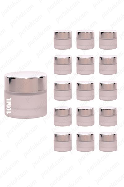parlakcam 10ml frosted color cream jar glass cream box with shiny silver color lid 10cc glass jar 15pcs