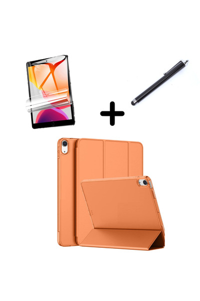UnDePlus Apple Ipad 5. / 6. Nesil Air 1 / 2 9.7 Kılıf Set Pu Deri Smart Ekran Koruyucu Kalem Turuncu