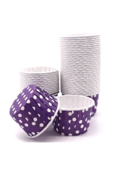 eğlencemarketi Dolphin Paper Muffin Cake Capsule Shrinked Purple Polka Dot 50 Pieces