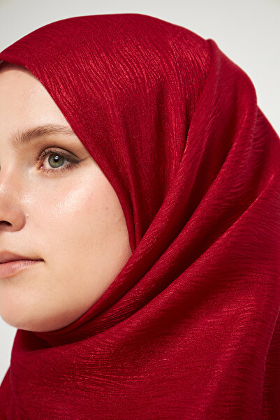 Şehr-i Şal İstanbul Sakafashion Jakarlı Ağaç Kabuğu Desenli Jakarlı Şal - Kırmızı