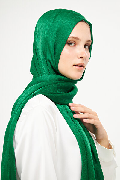 Şehr-i Şal İstanbul Sakafashion Ağaç Kabuğu Desenli Jakarlı Şal - Zümrüt Yeşili