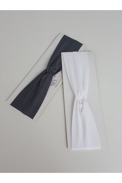 swan butik Κορδέλα μαλλιών Bandana για ενήλικες 2τμχ Ανθρακί Γκρι Λευκό