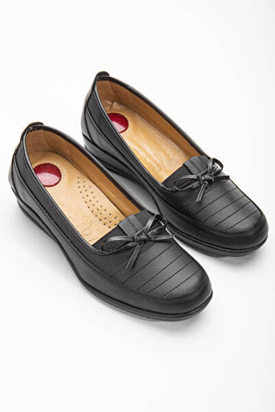 THE FRİDA SHOES Siyah Fiyonklu Günlük Ortopedik Jelli Taban Kadın Ayakkabı An...