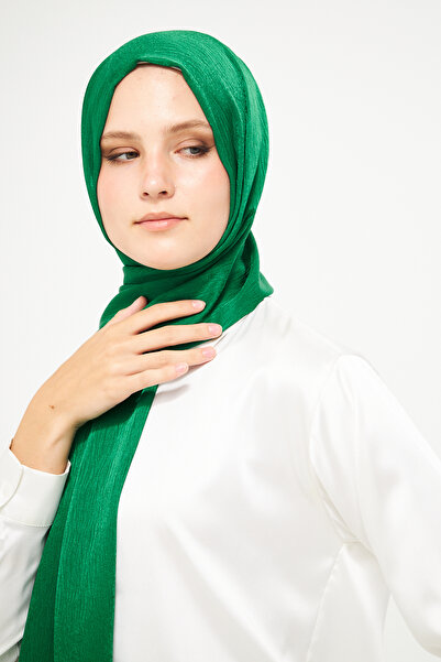 Şehr-i Şal İstanbul Sakafashion Ağaç Kabuğu Desenli Jakarlı Şal - Zümrüt Yeşili