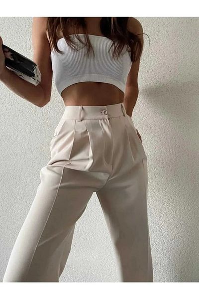 Livik Eldon Γυναικείο πλισέ ύφασμα Palazzo Παντελόνι Oversize Cut