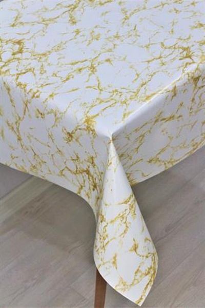 DedeEvTekstil Fiber Lined Wipeable PVC Oilcloth Tablecloth - Marble Gold - 1068-2mermergold