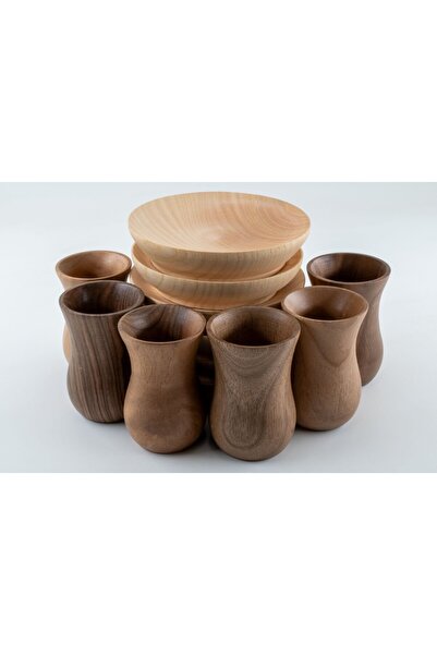 NATIVU Walnut Wooden Tea Cup Set: Traditional Fine-waisted Design and Natural Elegance