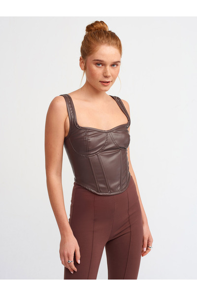 Dilvin 20101 Corset Look Top-brown