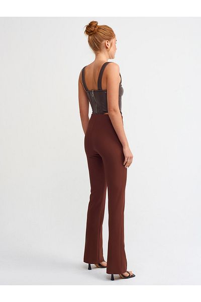 Dilvin 70304 Stitching Detailed Trousers-brown