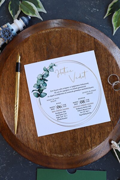 Pixel Davetiye Yeşil - 100 Adet Davetiye Yeni Model Davetiye - Düğün - Nişan - Kına Sünnet Davetiyesi-3105