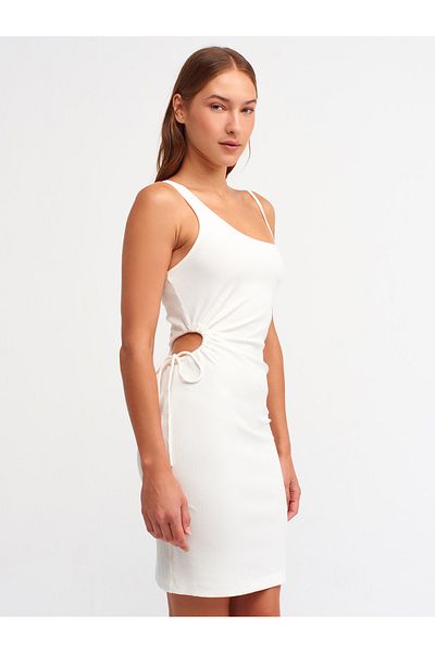 Dilvin Ecru Side Gathered Asymmetrical Dress