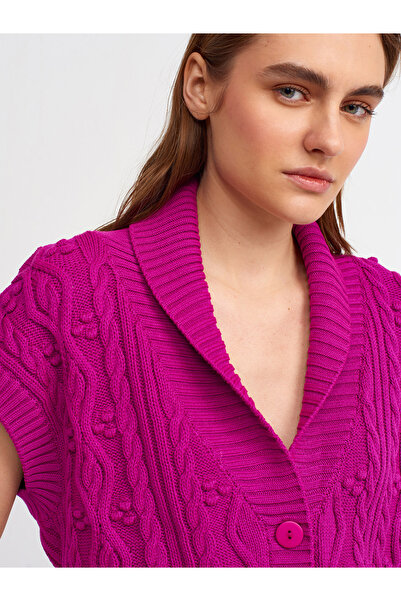 Dilvin 60128 V-Neck Open Back Knitwear Vest-raspberry