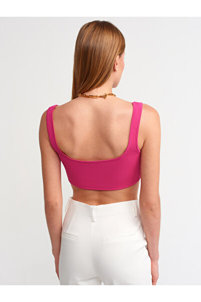 Dilvin 10223 Kalp Yaka Triko Crop-fuşya