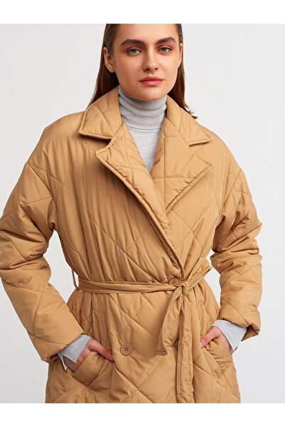 Dilvin 6952 Καπιτονέ Μακρύ Παλτό-καμήλα