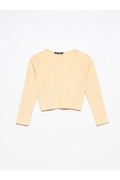 Dilvin 3529 Πισίνα Λαιμόκοψη μακρυμάνικο Crop Top-t.sari