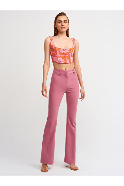 Dilvin 5009 Flared Leg Trousers-Dried Rose