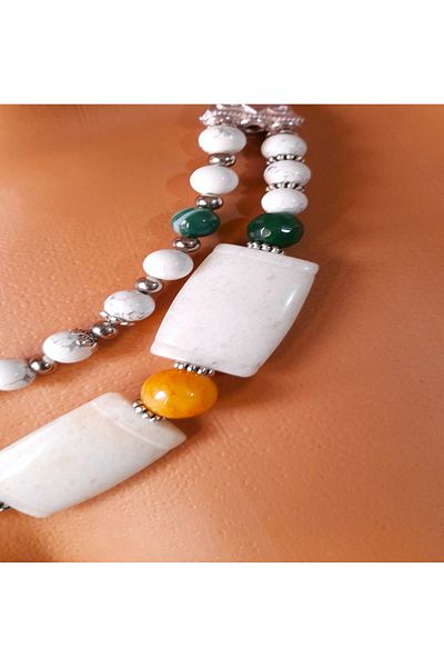 Asteria Elite Howlite Quartz Negative Energy Purification Two Row Necklace and Bracelet Set for Mental Clarity