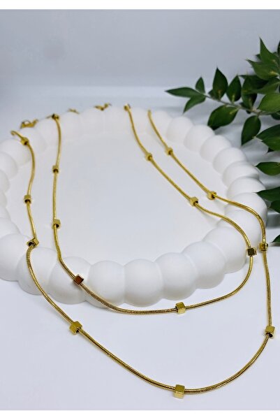 VNS Accessories Çelik Küp Detay Çoklu Kolye