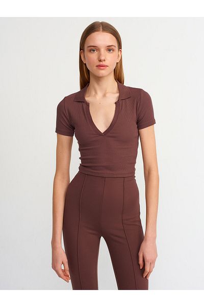 Dilvin 3775 Μπλουζάκι Polo Neck-καφέ