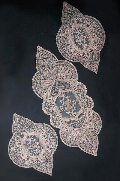 Çt Çeyizci Tekstil Salon Takımı, Yatak Odası 3 Parça Sehpa Örtüsü, Masa Örtüsü 3 Parça Oda Takımı - Pudra