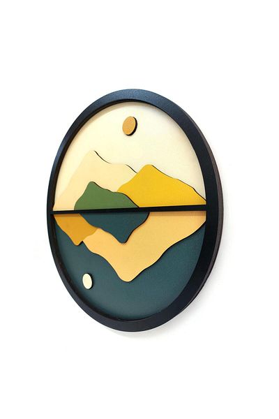 CajuArt Relief Three Dimensional Symmetrical Mountains Decorative Wooden Painting