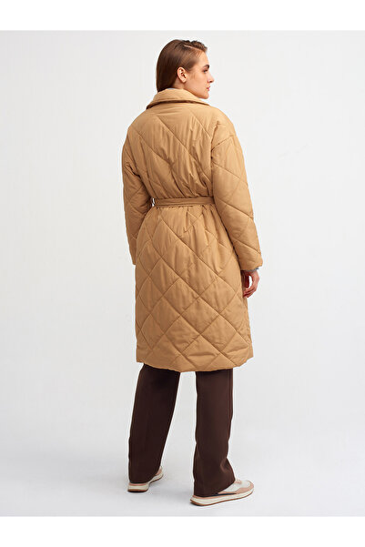 Dilvin 6952 Καπιτονέ Μακρύ Παλτό-καμήλα