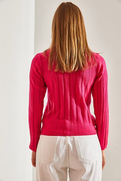 Bianco Lucci Women's Turtleneck Ribbed Knitwear Sweater