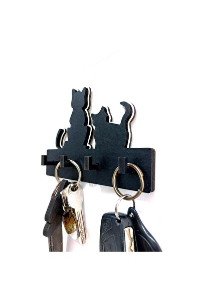 CajuArt Wooden Cats Black and White Silhouette Wall Keychain - Hanger