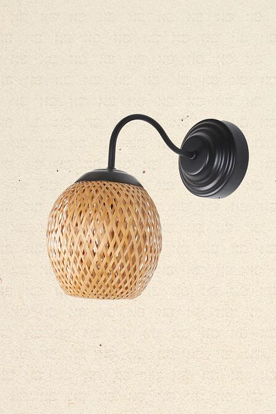 Naturel Home Boja Bamboo Black Detail Sconce 15x15x25 Cm Scandinavian, Modern, Bohemian, Rattan, Lighting