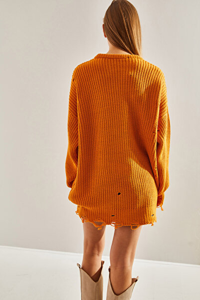 Bianco Lucci Women's Thessaloniki Knit Openwork Detailed Oversize Knitwear Sweater