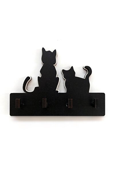 CajuArt Wooden Cats Black and White Silhouette Wall Keychain - Hanger