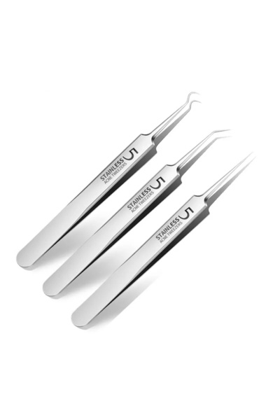 valkyrie 3 Adet Kutulu Hassas Paslanmaz Profesyonel No.5 Akne Ipek Kaş Kirpik Cımbız Seti Sivilce Cımbızı