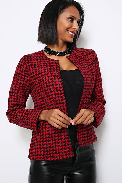 AVORWE Open Front Goose Feet Patterned Blazer Jacket