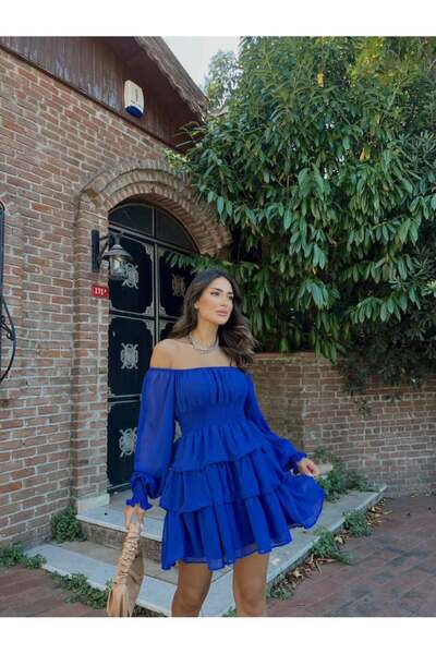 Mekafashion Kat Kat Volanlı Şifon Elbise