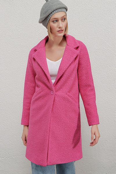 hazelin Palton de damă, roz închis, cu un singur buton, căptușit cu buzunar dublu, Boucle Stash Hzl22w-bd190821