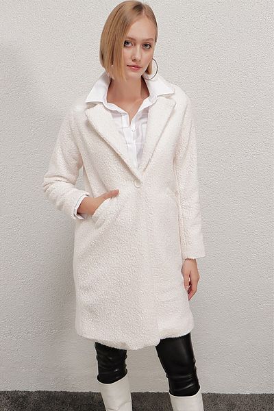 hazelin Palton Boucle Stash pentru femei, cu un singur nasture, cu buzunar dublu Hzl22w-bd190821