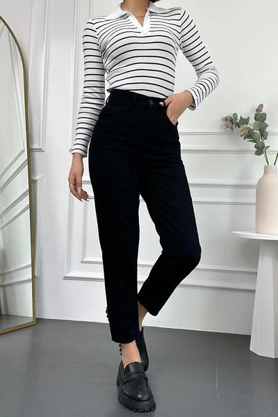 BROSERER High Waist Black Mom Jeans Power Lycra Flexible Jeans