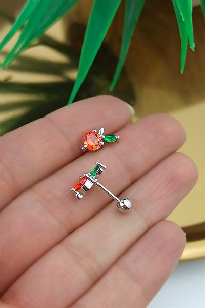 Çlk Accessories 316 ثقب الفراولة بالحجر الأحمر من الفولاذ الجراحي Trpiercing0131