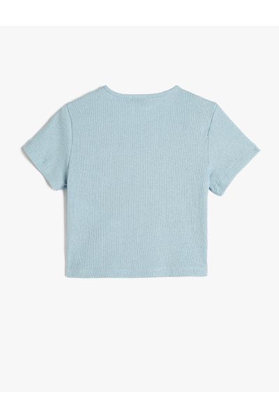 Koton Tricou Crop Mânecă Scurtă Decolteu Crew Imprimat Negru