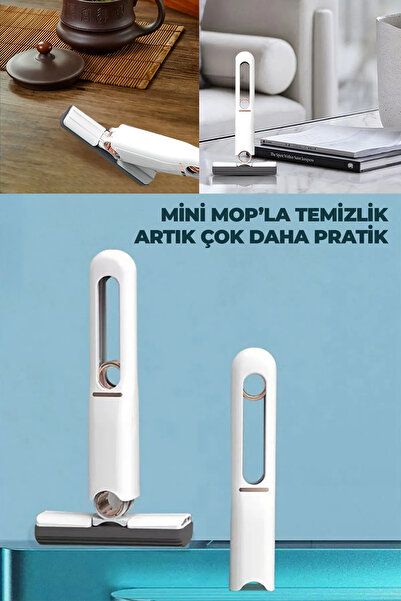 xolo Pratik Taşınabilir Mini Mop Kendinden Sıkmalı Mini Temizlik Paspası Masa Üstü Mutfak Banyo Araba Mop
