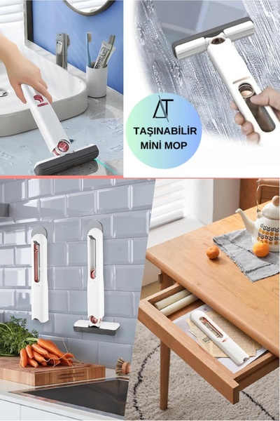 xolo Pratik Taşınabilir Mini Mop Kendinden Sıkmalı Mini Temizlik Paspası Masa Üstü Mutfak Banyo Araba Mop