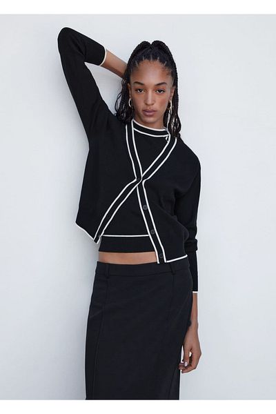MANGO Woman Contrast Detailed Knitwear Cardigan