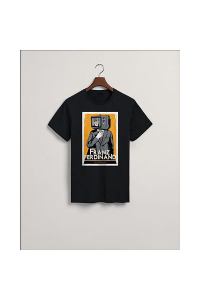 MarkaTurko Tricou Franz Ferdınand din bumbac negru pieptănat cu design special 2804-83